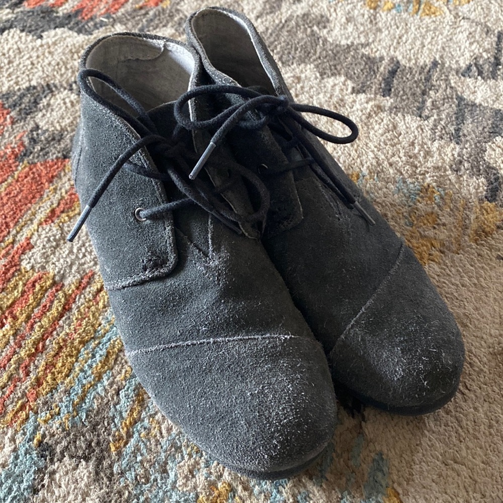 TOMS gray wedge booties
